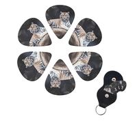 Tiger sitting on rock animal Guitar Picks 6 Pack 3 Different Thickness Celluloid Guitar Plectrums with Guitar Pick Holder Personalized Guitar Pick for Acoustic Guitar, Electric Guitar, Bass