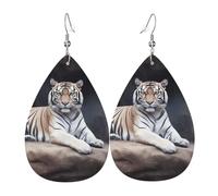Tiger sitting on rock animal Leather Earrings Dangle Drop Earring Lightweight Teardrop Earrings Vintage Bohemian Earring for Women Christmas Birthday Gift Fashion Jewelry