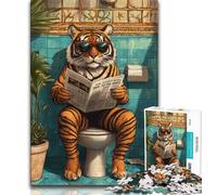 Tiger Sitting on The Toilet Jigsaw Puzzles for Teenagers,Decompressing Intellectual Educational Toy Suitable for Desktop Decoration (38x26cm)