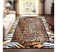 Tiger Skin Area Rug, 140x200cm Brown Tiger Skin Border Design Large Rugs, Modern Beautiful Leopard Pattern Non-Slip Foldable Floor Mat for Bedroom Living Room Welcome Entryway Carpet