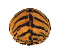 Tiger Skin Print Shower Cap - Reusable, Double Layer, Hotel Travel Essentials, Salon Shower Hat Accessories One Size