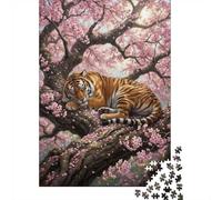 Tiger Sleeping in Cherry Blossom Tree Puzzle 1000 Pieces, Animal Themed Jigsaw Puzzle, Gift for Adults And Teens, 52x38cm/1000pcs