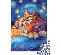 Tiger Sleeping Under Starry Night Jigsaw Puzzle 1000 Pieces, Animal Puzzle for Adults And Families, Relaxing Indoor Activity, 38x26cm/1000pcs