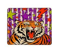 Tiger Small Mouse Pad, Bold Graphic Stars Lightning None Orange Square Rubber Non Slip Stitched Edge Cloth Mousepad Idea for Home Office Desk Laptop Gamers Gift Square 8x10 Inch
