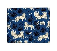 Tiger Small Mouse Pad, Tropical Modern Leaf Dot Summer Blue Square Rubber Non Slip Mini Travel Desk Mousepad Desk Decor for Office Home Dorm Laptop Square 8x10 Inch