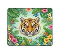 Tiger Small Mouse Pad, Tropical Nature Butterfly Flowers Summer Green Square Rubber Smooth Aesthetic Desk Mousepads Accessories for Office Home Computer Laptop Square 8x10 Inch