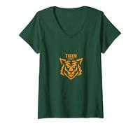 Tiger Spirit: Fierce Feline Emblem for Brave Souls V-Neck T-Shirt, Women, Forest Green, L