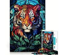 Tiger Stained Glass 1000 Piece Jigsaw Puzzle for Adults Brain Challenge Toy Group Play Clear Cut Lovely Present 38x26cm