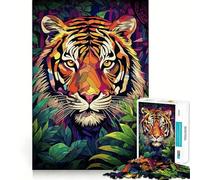 Tiger Stained Glass 1000 Pieces Jigsaw Puzzles for Adults Smart Game Stress Release Pattern Assembly Xmas Surprise 38x52cm