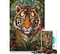 Tiger Stained Glass 1000 Pieces Jigsaw Puzzles for Adults Smart Game Stress Release Pattern Assembly Xmas Surprise 38x26cm