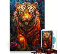 Tiger Stained Glass Art Adults Puzzles 1000 Piece Jigsaws Mind Exercise Toy Relaxed Mind Design Assembly Santa Wish Gift 38x26cm