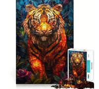 Tiger Stained Glass Art Jigsaw Puzzles for Adults 1000 Pieces Mental Logic Toy Gentle Relax Firm Cut Santa Wish List 50x75cm