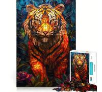 Tiger Stained Glass Art Jigsaw Puzzles for Adults 1000 Pieces Mental Logic Toy Gentle Relax Firm Cut Santa Wish List 38x52cm