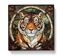Tiger Stained Glass Effect Canvas Print | Gallery Wrapped 30mm Frame Wall Art | 20x20 inches | Ready to Hang | Modern Animals Picture | Living Room Bedroom Lounge Office