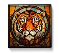 Tiger Stained Glass Effect No.1 Canvas Print | Gallery Wrapped 30mm Frame Wall Art | 20x20 inches | Ready to Hang | Modern Animals Picture | Living Room Bedroom Lounge Office