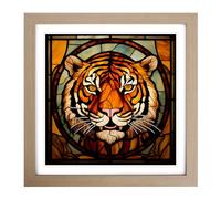Tiger Stained Glass Effect No.1 Framed Wall Art Print, Ready to Hang Picture for Living Room Bedroom Home Office, Oak 18 x 18 Inch (45 x 45 cm)