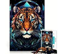Tiger Stained Glass Jigsaw 1000 Pieces for Teenagers Mind Exercise Toy Relaxing Fun Design Assembly Perfect Present 50x75cm