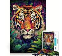 Tiger Stained Glass Jigsaw Puzzles 1000 Piece for Teenagers Memory Build Indoor Play Fine Cut Santa Wish Pick 38x26cm