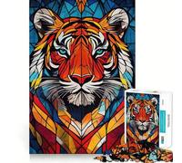 Tiger Stained Glass Jigsaw Puzzles for Adults 1000 Piece Smart Reason Toy Family Bond Smooth Edge Art Display 50x75cm