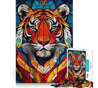 Tiger Stained Glass Teenager Jigsaw Puzzles 1000 Pieces Strengthen Recall Simple Fun Quality Edge Memorable Gift 38x26cm