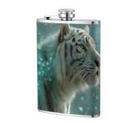 Tiger Standing in A Mystical Forest Pocket Hip Flask 8 Oz, Stainless Steel Flagons for Dad Groomsman Wedding Travel Camping