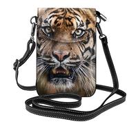 Tiger Staring And Looking Straight Ahead Women'S Pu Leather Crossbody Cell Phone Pouch Printed Phone Bag