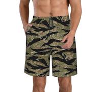 Tiger Stripe Camo Print Men's Beach Shorts Hawaiian Summer Holiday Casual Lightweight Quick-Dry Shorts, White, Large