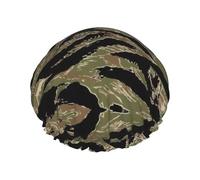Tiger Stripe Camo Print Shower Cap For Women Lightweight Reusable Softdouble Waterproof Layers Leakproof.