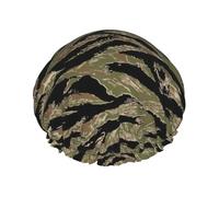 Tiger Stripe Camo Print Shower Cap with Elastic and Reusable for Long and Short Hair,DoubleHair Cap