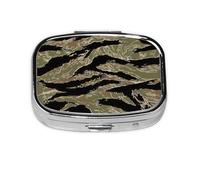 Tiger Stripe Camo Print Square Metal Pill Box Decorative Pill Case - Carry Your Meds in Style (Rectangular)