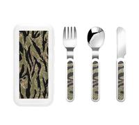 Tiger Stripe Camo Print Stainless Knife Fork Spoon 3-Piece Set,Flatware Cutlery Set with Storage Case