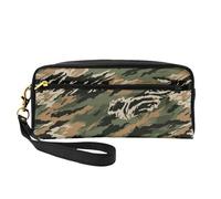 Tiger Stripe Camouflage Printed Makeup Bag for Women Travel PU Leather Cosmetic Bag with Wristlet Toiletry Bag