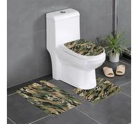 Tiger Stripe Camouflage Printed Printed Flannel Anti-Slip Bath Mat Set of 3-60x40cm | Bathroom Rug Set - Bath Mat + U-Shaped Pedestal Mat + O-Shaped Toilet Seat Cover