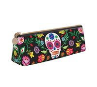 Tiger Stripe Leather Pencil Pen Case With Zipper College School Office Organizer Pen Bag Pouch Box For Teen Girl Boy Men Women, Sugar And Skulls And Flowers Printing Makeup Bag Leather Pencil Case