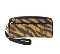 Tiger Stripe Printed Makeup Bag for Women Travel PU Leather Cosmetic Bag with Wristlet Toiletry Bag