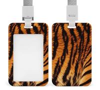 Tiger Striped Pattern ID Badge Holder Durable ABS Plastic Card Case Protector with Lanyard, Push-Pull Slot, Stylish Lanyard ID Card Holders for Office Corporate Use