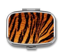 Tiger Striped Pattern Pill Box 2 Compartment - Small Metal Medicine Organizer Portable Pill Case for Purse Pocket Travel Vitamin Organizer for Men Women, BPA-Free