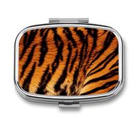Tiger Striped Pattern Pill Case 2 Compartment Metal Small Pill Box Travel Pill Organizer Portable Medicine Container Mini Daily Medication Holder for Vitamin Container Fish Oil