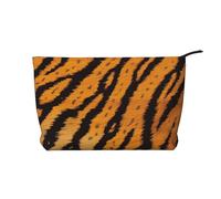 Tiger Striped Pattern Print Corduroy Makeup Bags, Makeup Bag Organizer Small, Toiletry Pouch,Multifunctional Travel Makeup Bag for Women's Gift