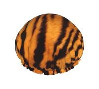Tiger Striped Pattern Print Shower Cap For Women Lightweight Reusable Softdouble Waterproof Layers Leakproof.