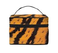 Tiger Striped Pattern Print Travel Makeup Bag - Large Capacity Lightweight Cosmetic Organizer with Handle & Zipper Closure, Large Capacity Toiletry Bags, Holiday Essentials for Women