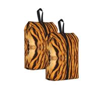 Tiger Striped Pattern Print Waterproof Shoe Bag Travel Bag with Carry Strap Storage Bag Versatile Cosmetic Bag-2pcs