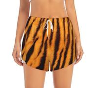 Tiger Striped Pattern Print Women's Quick-Dry Running Shorts with Pockets Workout Sport Layer Active Shorts, White, S