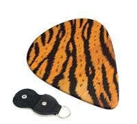 Tiger Striped Pattern Printed Guitar Picks, 6 Pack with Leather Keychain Pick Holder - 0.46mm, 0.71mm, 0.96mm Assorted Thickness for Acoustic Ukulele, Electric Guitar, Acoustic Guitar, Bass