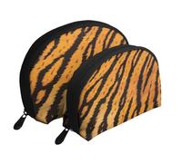 Tiger Striped Pattern Printed Makeup Bags 2-Piece Portable Shell Travel Toiletry Bag Cosmetic Organizer Bag for Women
