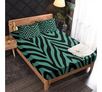 Tiger Stripes Fitted Sheet, Green Animals Bed Sheets King Size, 2 Pillowcase - 30 cm Deep Pocket, Soft Microfiber Patterned Bedding Bedroom Decor - JZ270