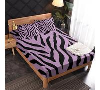 Tiger Stripes Fitted Sheet, Purple Animals Bed Sheets Small Doule Size, 2 Pillowcase - 30 cm Deep Pocket, Soft Microfiber Patterned Bedding Bedroom Decor - JZ273