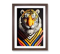 Tiger Stripes Framed Print | A2 Walnut Framed Wall Art | Ready to Hang | Modern Animal Picture | Living Room Bedroom Lounge Office