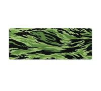 Tiger Stripes in Green Black Camouflage Laptop Desk Pads 60x30cm Keyboard Gaming Desk Mat Non-Slip Stitched Edge Desk Mat for Work, Game, Office, Home