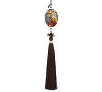 Tiger Stripes Orange Car Pendant Sun Catcher Crystal Ornament for Rearview Mirror, Elegant Car Hanging Ornament with Tassel for Home & Office Decor